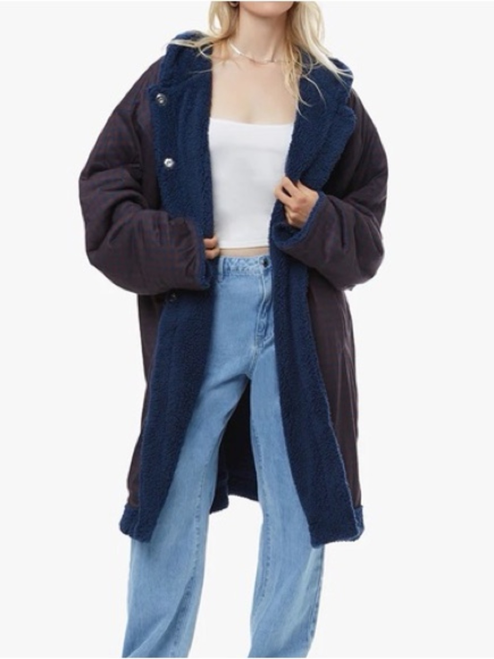 Sherpa Lined Hooded Herringbone Overcoat